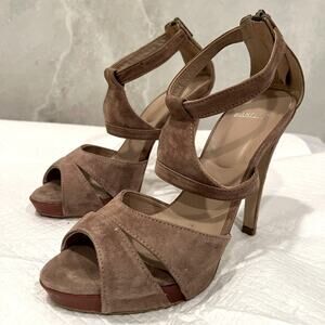 Taupe Suede High Heeled Sandal - Sz 8